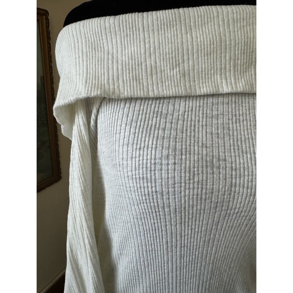 Aerie Off Shoulder Ribbed Bodysuit Cream Waffle Knit Long Sleeve XXL - Picture 2 of 12
